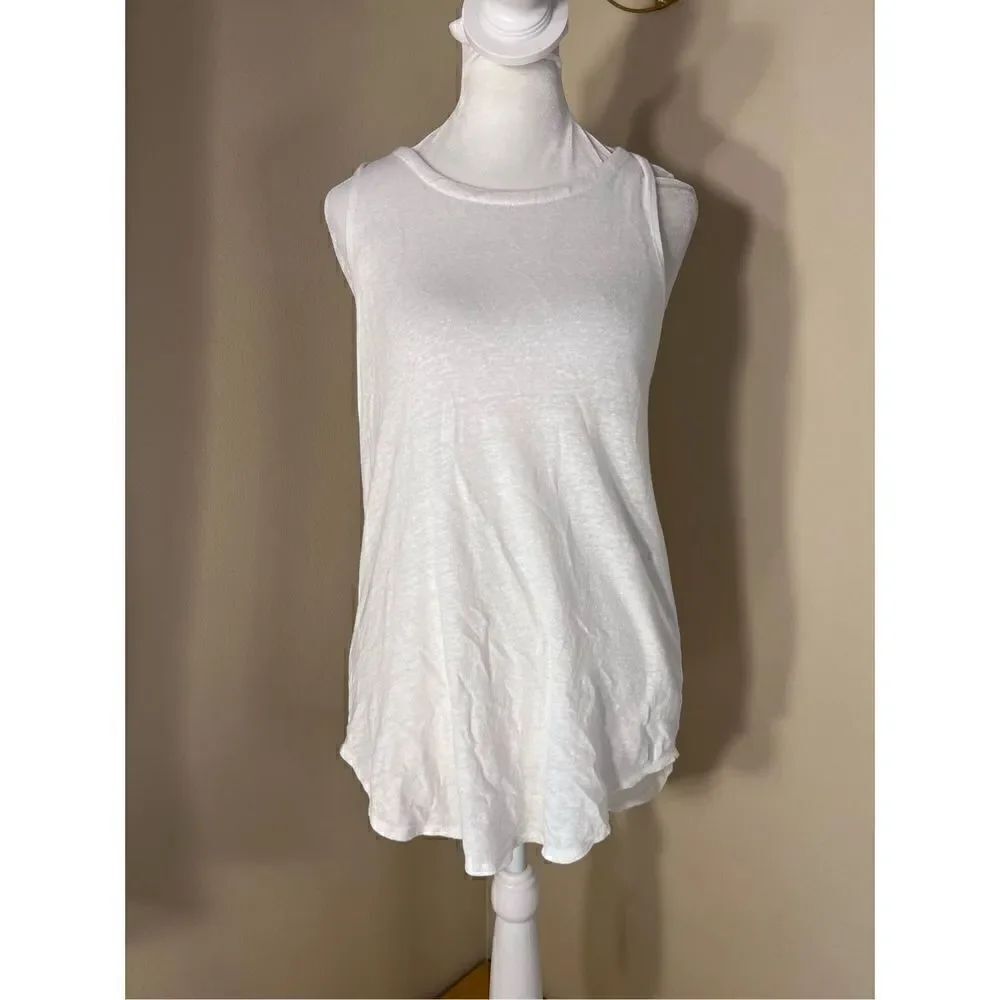 Chaser White Distressed Burnout Fabric Lace Up Back Tank Top Medium
